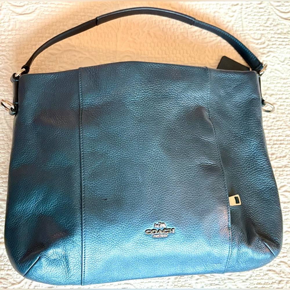 Coach Isabelle Metallic Pebble Leather Blue Hobo